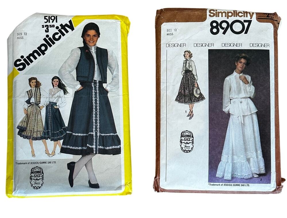 Gunne Sax Top Skirt Set Pattern Midi Maxi Skirt Two Patterns Vintage 80s RARE